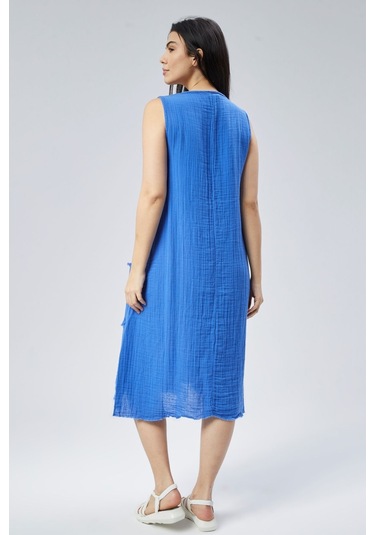 Muslin Elbise Yazın Vazgeçilmesi Mavi