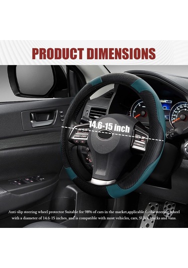 Jeehugo Kabuk Deri 37-38cm Evrensel Direksiyon Kılıfı - Karbon Fiber Desenli, Soluklastırıcı, Kaymazsız, Koruyucu, Yeşil Yeşim Rengi Koyu Yeşil