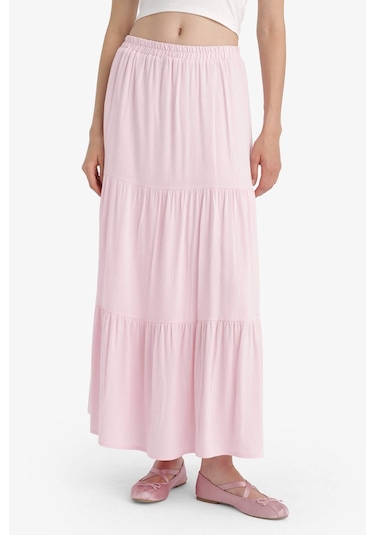 Defacto Yüksek Bel Pamuk Astarlı Krinkıl Viskon Maxi Etek D5033ax25smpn648 Pembe
