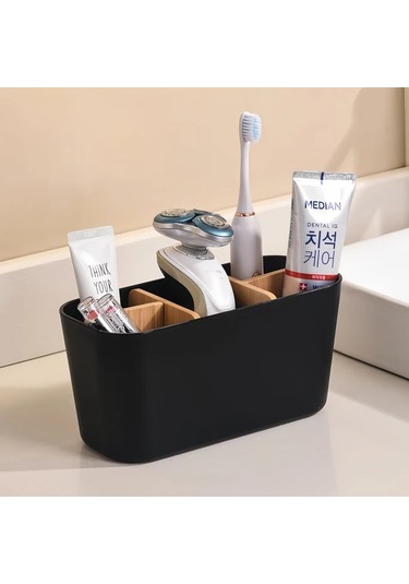 Cordial Siyah 5 Gözlü Plastik Bambu Diş Fırçası Askılığı, Banyo Organizatörü Ve Dekoru Siyah