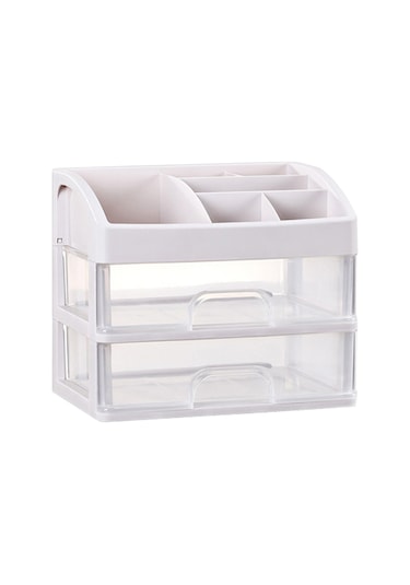 Hombey İki Katlı Plastik Makyaj Organizasyon Kutusu - Şeffaf Ve Beyaz, Çekmeceli Tasarım, Toz Ve Su Koruma, Makyaj Malzemelerinizi Düzenleyin Ve Kolayca Bulun Beyaz