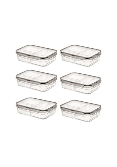 Buffer® 6 Adet 3 Bölmeli Kilitli Kapaklı 1 Litre Saklama Kabı Çok Renkli