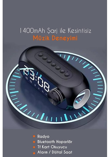 Alfalink Bg-s8 Bluetooth Speaker Hd Led Alarm Clock Tf Card Fm Radiotaşınabilir Speaker