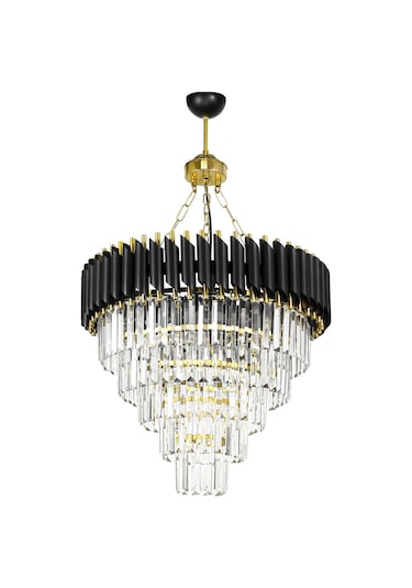 Avizemoda Palmira 55 Cm'Lik Kristal Taşlı Lüks Avize 5'Li - (Siyah-Gold)