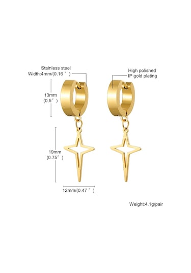 Mprainbowyıldız Hoop Küpe, Paslanmaz Çelik, Polaris Model, Erkek Ve Kadın Takıgül Altın Renk Gül Altın Renk
