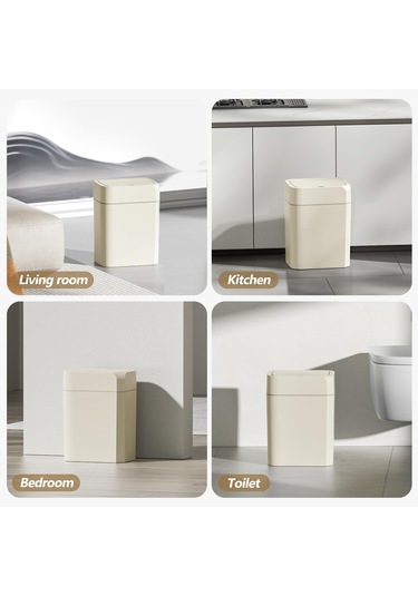 Qfdr Hareket Sensörlü Çöp Kutusu, Kapaklı 3,5 Galon Otomatik Beyaz