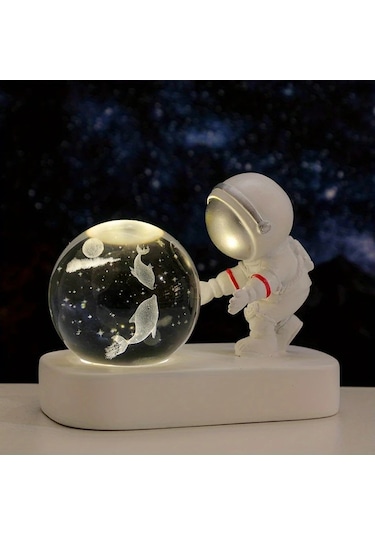 Honeybeeshop Modern Astronot Cam Globe Masa Lambası 60mm Uzay Temalı Led Galaksi Sevgili Astronot Usb Güçlü Oda Dekorasyonu Ve Hediye Ahşap
