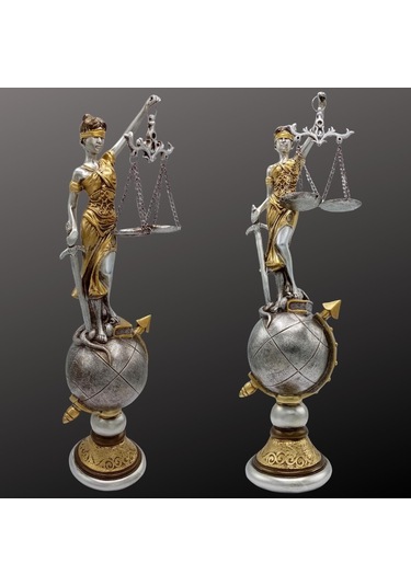 Themis Adalet Terazisi Heykeli Ve Dünya Biblo Gümüş 37cm