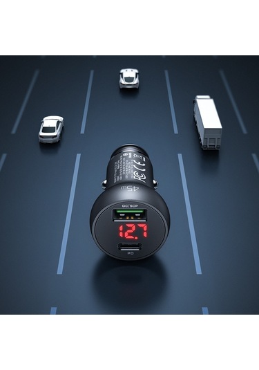 Cc-7030 45W 1Xtype-C 1Xusb Girişli Dijital Göstergeli Araç Şarj