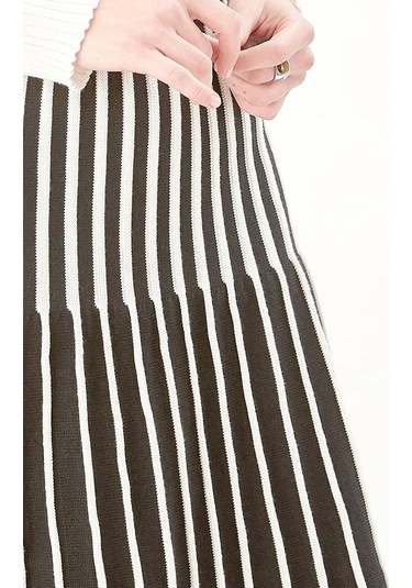 Peraluna Midi Boy Çizgili Çan Etek Siyah_Ekru Siyah