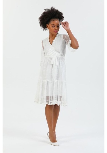 Aymeravm - Dantel Detaylı V Yaka Elbise - Mck3802Ga