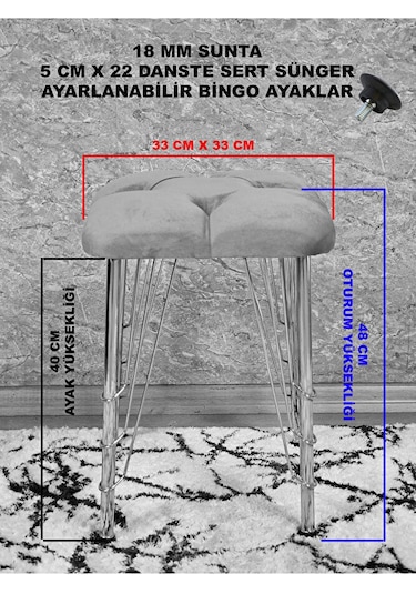 Kare Beyaz Boyalı Telli Ayaklı Tabure - Oturak - Bar Taburesi - A Çok Renkli