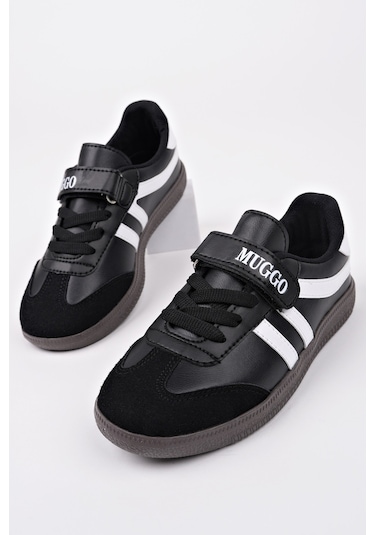 Muggo Dudley Günlük Ortopedik Bağcıklı Ve Cırtlı Çocuk Sneaker Spor Ayakkabı Siyah