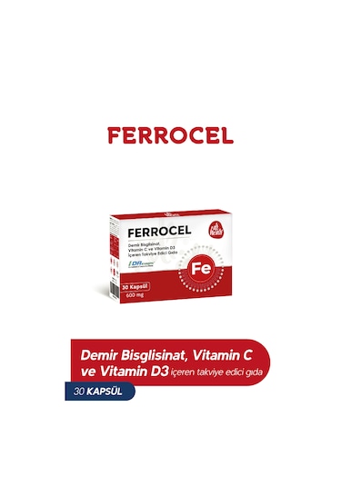 Dr. Henri Ferrocel Demir Bisglisinat Vitamin D3 ve Vitamin C 30 Kapsül