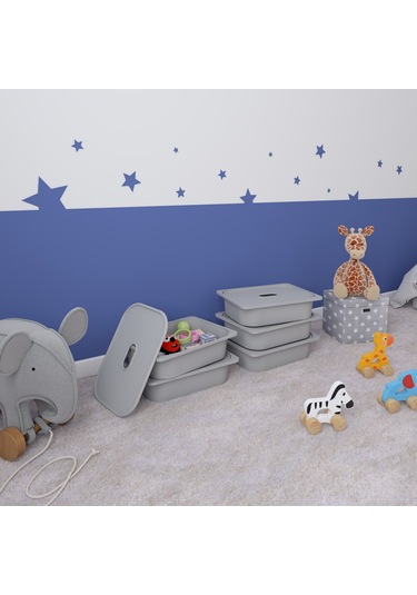 5 Adet Gri Kapaklı Çok Amaçlı Saklama Kutusu - Oyuncak Sepeti 5ks5k Gri