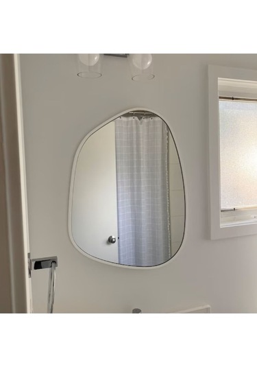 Asimetrik Ayna, Konsol Aynası, Dresuar Aynası, Duvar Aynası 75 X 55 Beyaz