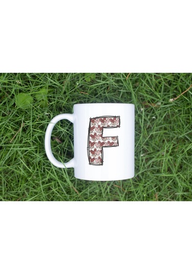 F Harfi Aşk Temalı Kupa - Kalp Desenli Kişiye Özel Romantik Sevgililer Günü Kahve Kupası Beyaz