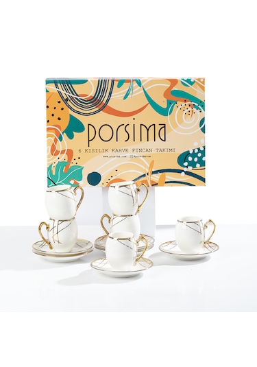 Porsima Solara Altın Yaldızlı 6 Kişilik 12 Parça Fincan Seti