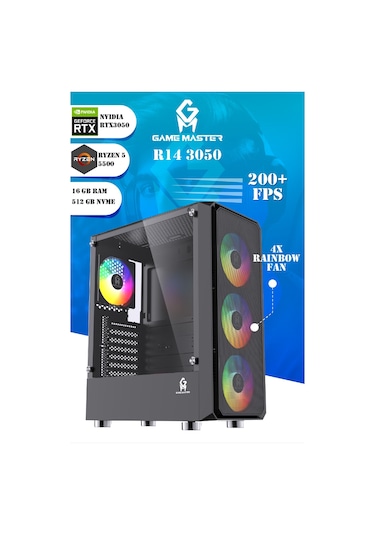 Game Master R14 3050 R5-5500 16 GB 512 GB M.2 SSD RTX3050 Free Dos Masaüstü Oyuncu Bilgisayarı