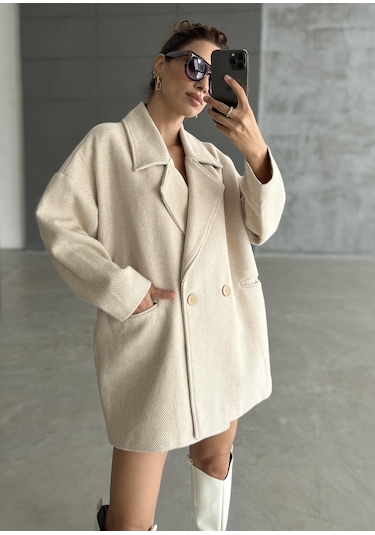 Taş 1. Sınıf Kalite Balık Sırtı Oversize Kaşe Kaban Taş