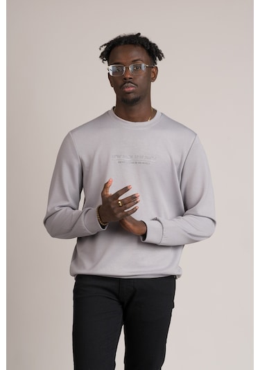 Fbi Slimfit Modal Kumaş Baharlık Sıfır Yaka Likralı Sweatshirt Gri