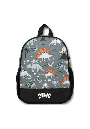 Famebag-ümit Çanta Siyah Gri Dinazor Anaokulu Çantası 3'lü Set