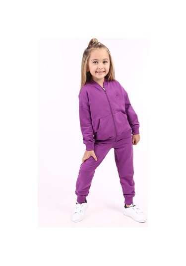 Toontoy Kız Çocuk Fermuarlı Kanguru Cepli Eşofman Takım Lila
