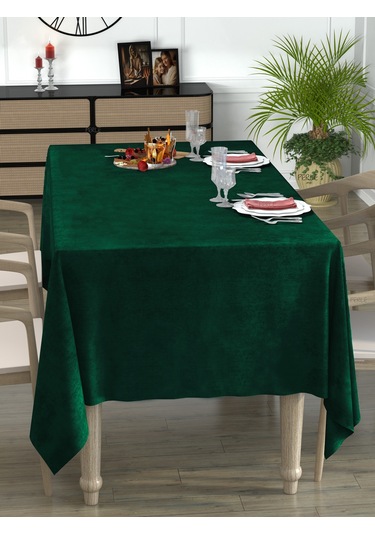 Daily Series Kadife Dokulu Zümrüt Yeşili Rengi Masa Örtüsü Zümrüt Yeşili