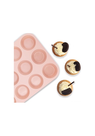 Yaleker 3 Adet Silikon Muffin Formu 12 Lü Paket - Anti Yapışkan Normal Boy - Muffin, Tart Ve Ekmek Pişirme İçin Mavi - Pembe - Gri