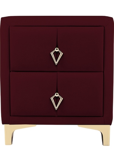 Harmony Gold Iki Çekmeceli Komodin- Yatak Odası Kumaş Döşemeli 2 Kapaklı Komodin Modeli Bordo