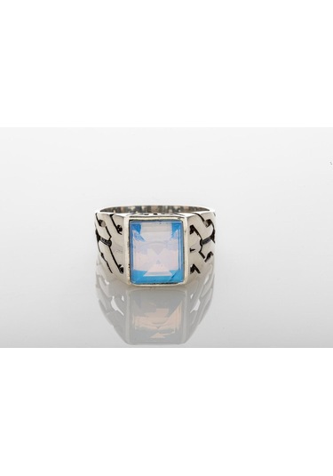 Gümüş Ay Taşı Kare Model Erkek Yüzük