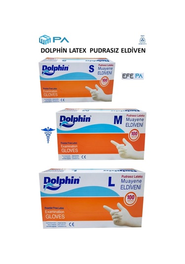 Dolphin Pudrasız Lateks Beyaz Muayene Eldiven Eldiveni 100'lü