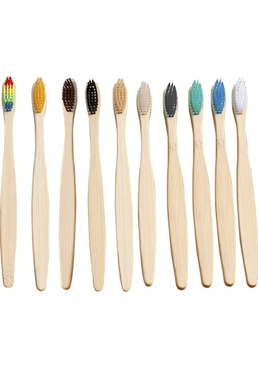 Wezone Doğal Bambu Saplı Yumuşak Kıllı Çevre Dostu Diş Fırçası - 10'lu Paket