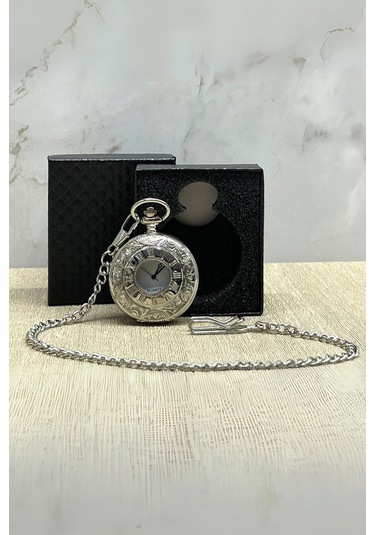 Büro Ev Ofis Hediyesi İçin Kutulu Silver Roma Rakam Stil Köstekli Saat