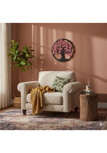 Led Işıklı Ve Pembe Sakura Hayat Ağacı Tablo 40cm
