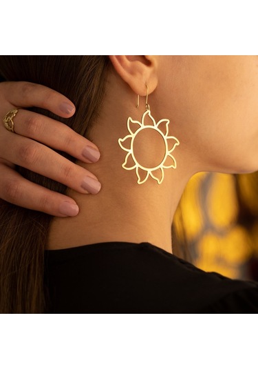 Dkmn Gümüş Güneş Sembolü Gümüş Küpe, 925 Ayar Kadın Gümüş Küpe