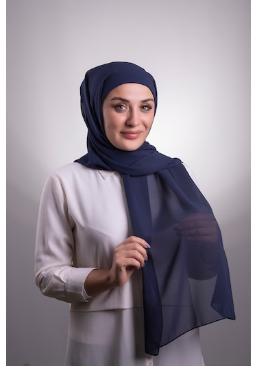 Hürrem Bone Lacivert Pratik Hazır Geçmeli Şal Şifon Boru Boneli 3001_02