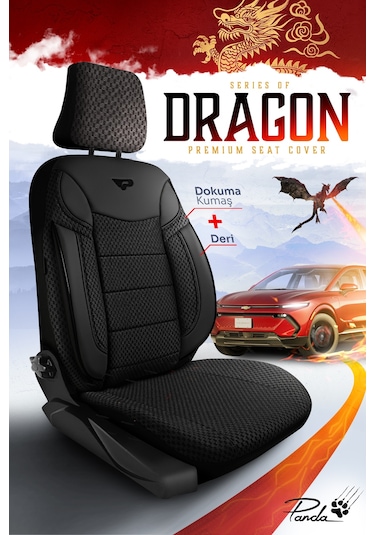 Siyah - Siyah Panda Dragon Serisi Dokuma Kumaş Oto Koltuk Kılıfı - Tam Set
