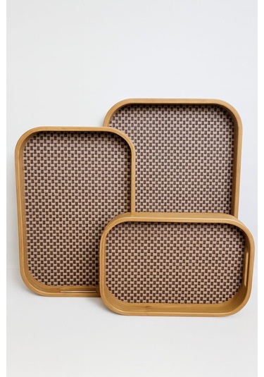 Dekorasyaa 3'lü Dikdörtgen Bambu Tepsi Bambu