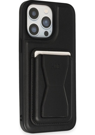 İphone 14 Pro Kılıf Hd Deri Luxury Magnet Kartvizitli Kapak - Siyah