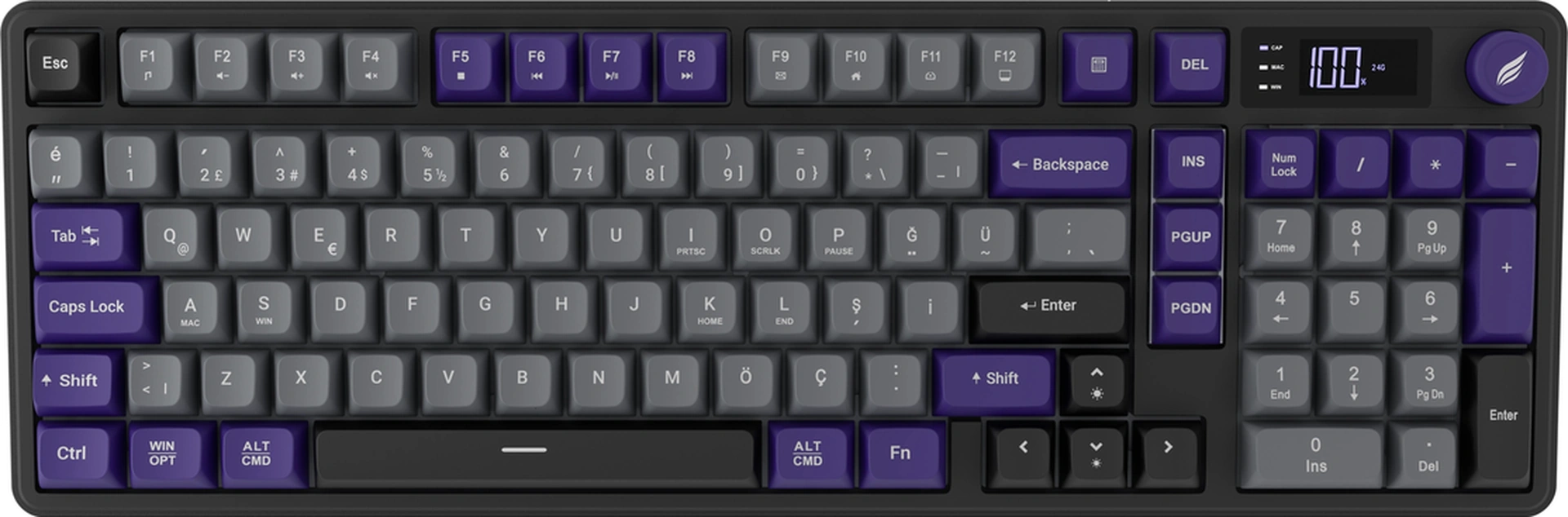 Hawk Gaming Hk258 Membrane Lcd Rgb Kablosuz/bluetooth Gri Mor Full Türkçe Gaming Klavye