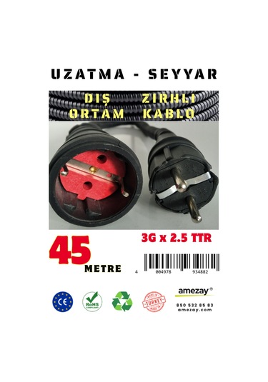 45 Metre Dış Ortam Spiral Zırhlı Uzatma Kablosu - G3x2.5 Kablo Kesiti 45 Metre
