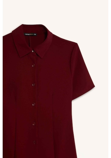 Defacto Polo Yaka Basic Düz Kısa Kollu Pileli Mini Elbise D4203AX24AUBR118