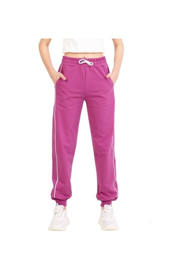 Kız Çocuk Eşofman Alt 2 İplik-yanları Çift Biyeli Ve Cepli 8-16 Yaş 12400 Fuşya