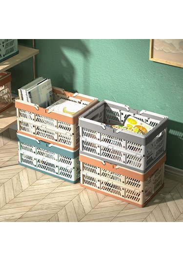 Sones 30,5x20,5x16,5 Cm Plastik Katlanır Saklama Sepeti Alışveriş Sepeti Kamp Saklama Kutusu Saplı Mavi