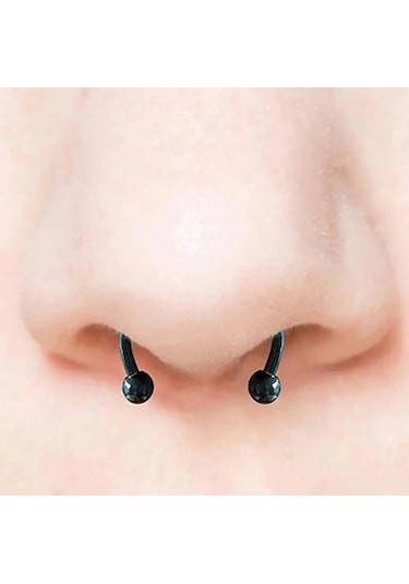 Siyah Burun Ucu Mıknatıslı Septum Piercing Fake Deliksiz Küpe