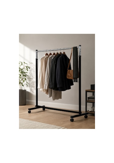 Ayarlanabilir Konfeksiyon Askısı - Tekerlekli Ayaklı Askılık, Ayarlı Elbise Askılığı 140 X 100 Cm Gri