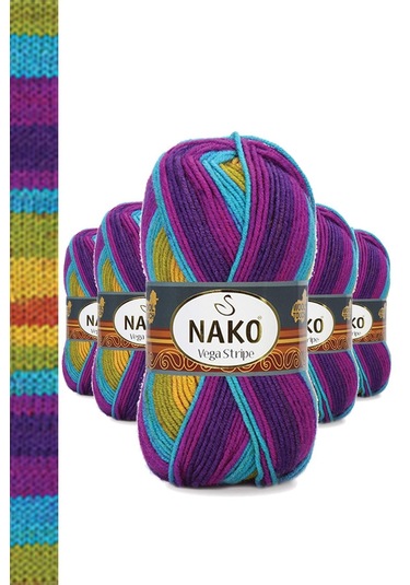 5 Adet Vega Stripe Premium Akrilik El Örgü İpi Yünü No: 82410 RYL-NWNKVS82410-5