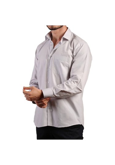 Açık Gri Büyük Beden Rahat Kesim Cepli Uzun Kol Regular Fit Erkek Gömlek - 150-29 001