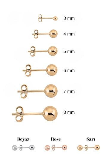 14 Ayar Altın Top Küpe 7 Mm Sarı